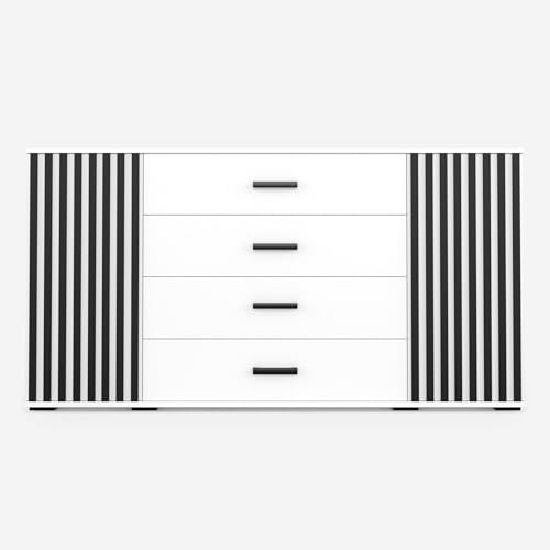 VIKK - Kommode Sideboard, Mehrzweckschrank Komodenschrank, Wohnzimmer Schlafzimmer Möbel, Schlafzimmerschrank mit 3D Lamellen - Kommode Flur Neide 7, 160x45x88cm, 8 Regalen - Weiß VIKK - Kommode Sideboard, Mehrzweckschrank Komodenschrank, Wohnzimmer Schlafzimmer Möbel, Schlafzimmerschrank mit 3D Lamellen - Kommode Flur Neide 7, 160x45x88cm, 8 Regalen - Weiß von VIKK