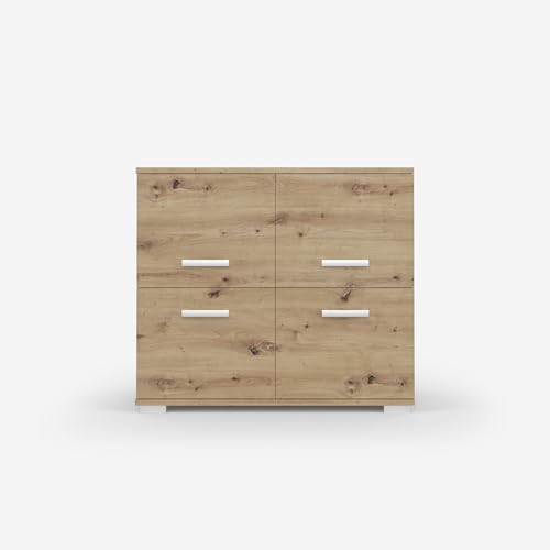 VIKK - Kommode Sideboard, Mehrzweckschrank Komodenschrank, Wohnzimmer Schlafzimmer Möbel, Schlafzimmerschrank mit Minimalistischen Griffen - Kommode Flur Kviby 1, 90x45x88cm, 4 Regalen - Artisan VIKK - Kommode Sideboard, Mehrzweckschrank Komodenschrank, Wohnzimmer Schlafzimmer Möbel, Schlafzimmerschrank mit Minimalistischen Griffen - Kommode Flur Kviby 1, 90x45x88cm, 4 Regalen - Artisan von VIKK