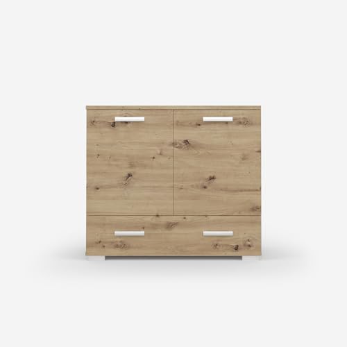 VIKK - Kommode Sideboard, Mehrzweckschrank Komodenschrank, Wohnzimmer Schlafzimmer Möbel, Schlafzimmerschrank mit Minimalistischen Griffen - Kommode Flur Kviby 3, 90x45x88cm, 5 Regalen - Artisan von VIKK
