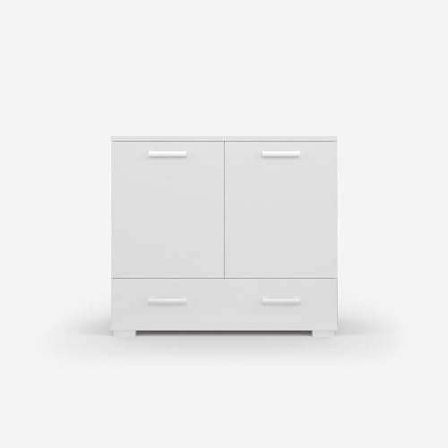 VIKK - Kommode Sideboard, Mehrzweckschrank Komodenschrank, Wohnzimmer Schlafzimmer Möbel, Schlafzimmerschrank mit Minimalistischen Griffen - Kommode Flur Kviby 3, 90x45x88cm, 5 Regalen - Weiß von VIKK