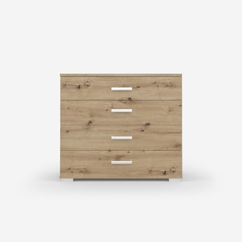 VIKK - Kommode Sideboard, Mehrzweckschrank Komodenschrank, Wohnzimmer Schlafzimmer Möbel, Schlafzimmerschrank mit Minimalistischen Griffen - Kommode Flur Kviby 4, 90x45x88cm, 4 Regalen - Artisan von VIKK