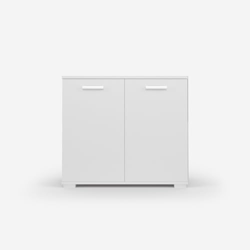 VIKK - Kommode Sideboard, Mehrzweckschrank Komodenschrank, Wohnzimmer Schlafzimmer Möbel, Schlafzimmerschrank mit Minimalistischen Griffen - Kommode Flur Kviby 6, 90x45x88cm, 6 Regalen - Weiß von VIKK