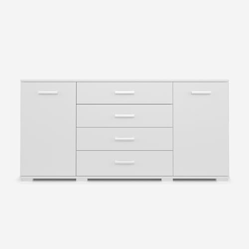 VIKK - Kommode Sideboard, Mehrzweckschrank Komodenschrank, Wohnzimmer Schlafzimmer Möbel, Schlafzimmerschrank mit Minimalistischen Griffen - Kommode Flur Kviby 8, 160x45x88cm, 5 Regalen - Weiß VIKK - Kommode Sideboard, Mehrzweckschrank Komodenschrank, Wohnzimmer Schlafzimmer Möbel, Schlafzimmerschrank mit Minimalistischen Griffen - Kommode Flur Kviby 8, 160x45x88cm, 5 Regalen - Weiß von VIKK