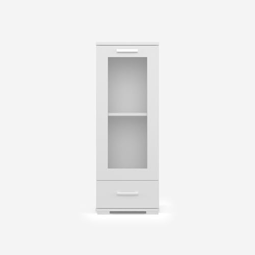 VIKK - Kommode Sideboard, Mehrzweckschrank Komodenschrank, Wohnzimmer Schlafzimmer Möbel, Schlafzimmerschrank mit Minimalistischen Griffen - Kommode Flur Kviby 9, 50x45x130cm, 3 Regalen - Weiß von VIKK