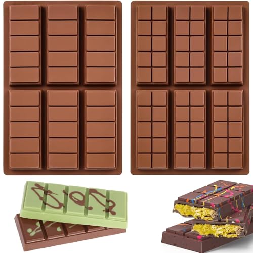 VIKKI Silikonform Schokolade Bar Formen, 2 Stücke 6 Tafeln Schokolade BPA-frei Wachs Energie Bar Formen, Antihaftbeschichtung Schokoladentafel Form, Silikonform Fondant für Backen von VIKKI