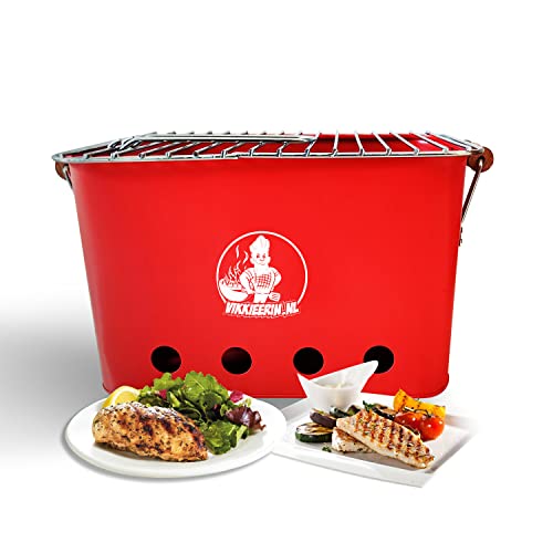 Vikkieerin Mini grill - Kleiner grill Holzkohle, kompakt und leicht, holzkohlegrill klein im Retro-Stil, für Park-Balkon-Camping-Garten, 25x43x26 cm, Rot von Vikkieerin