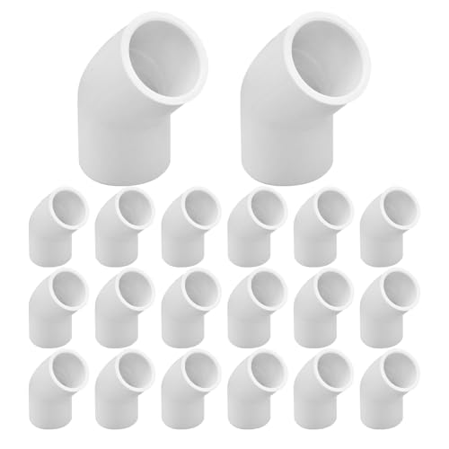 VIKKSAER 20 Stück 2,5 cm weiße PVC-Rohrverschraubung, 45-Grad-Winkelrohrverschraubung, Verbindungsstück, für Gewächshäuser, Regale, Lagerregale, Schwimmbäder, Außenanwendungen von VIKKSAER