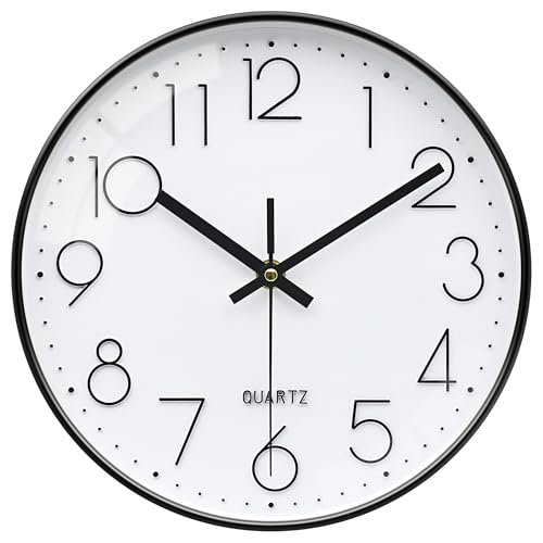 VIKMARI 20cm Modern Wanduhr, Klein Ohne Tickgeräusche Quarz Wanduhr für Wohnzimmer Küche Schlafzimmer Heimbüro (Schwarz Weiß) von VIKMARI