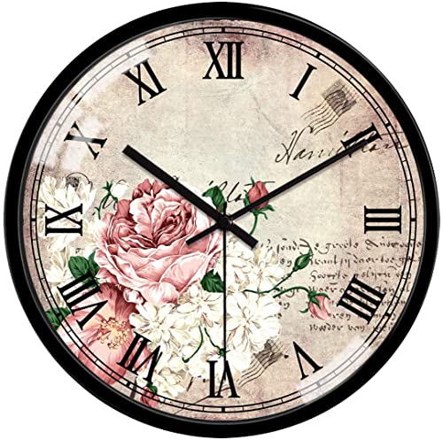 VIKMARI Glas Blumen Wanduhr Leise Nicht Tickend Wanduhren Vintage römische ziffern Glas dekorative runde Wand-taktgeber 12 Inch von VIKMARI