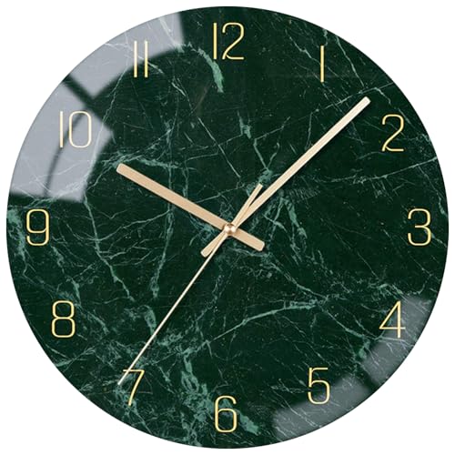 VIKMARI Glas-Wanduhr stilles uhrwerk - 20 cm 8 Zoll Qualitäts-Quarzuhrwerk Batteriebetrieben Wanduhren Runder Design Deutlich Lesbar für Zuhause, Büro, Klassenzimmer & Schule (Dunkelgrün) von VIKMARI