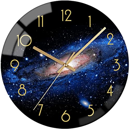 VIKMARI Glas Wanduhr Leise Nicht tickend Wand Uhren Qualität Quarz Batteriebetriebene Runde 30 cm Nacht-Himmel Muster von VIKMARI