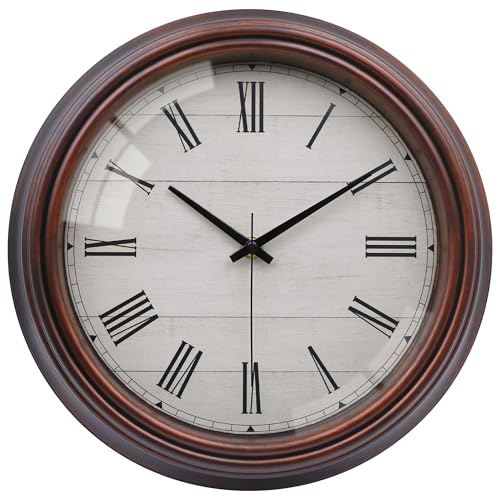VIKMARI Landhausstil Braun Wanduhr, 30cm Römische Ziffern Geräuschlos Batteriebetrieben Wanduhr für Wohnzimmer Schlafzimmer Küche Büro von VIKMARI