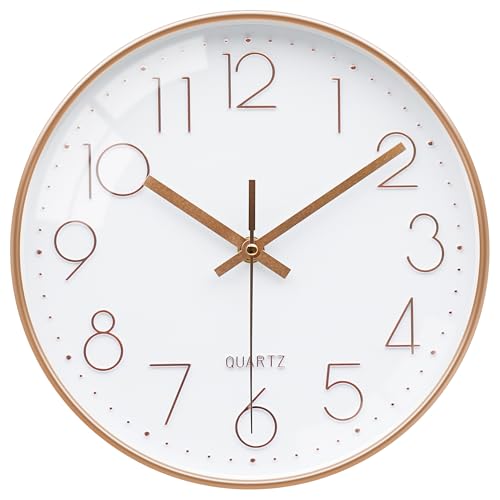 VIKMARI Modern Roségold Wanduhr, 3D Groß Ohne Tickgeräusche Wanduhr für Wohnzimmer Küche Büro Schlafzimmer Schule, 30cm von VIKMARI