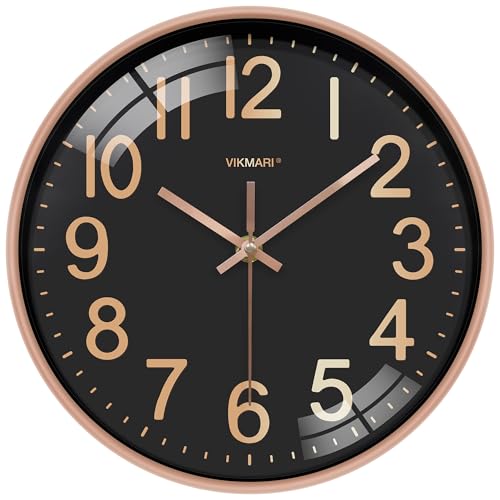 VIKMARI Modern Schwarz Gold Wanduhr, Groß Ohne Tickgeräusche Leise Wanduhr für Wohnzimmer Küche Büro Schlafzimmer, 30cm von VIKMARI