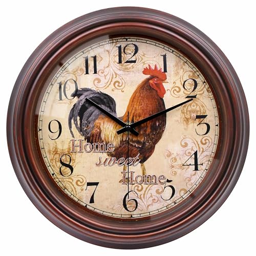 VIKMARI Vintage Hahn Wanduhr, 23cm Retro Dekorativ Geräuschlos Lautlos Wanduhr für Küche Wohnzimmer Schlafzimmer Heimbüro von VIKMARI