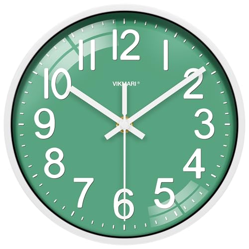 VIKMARI Wanduhr, Klein 20cm Modern Grün Lautlos Analog Wanduhr für Wohnzimmer Küche Büro Schlafzimmer Schule von VIKMARI