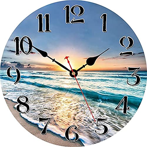 VIKMARI stille wanduhr Non Ticking, Quarz Excellent Accurate Sweep-Bewegung Holz wanduhr 14 Zoll/34cm ozeanwelle von VIKMARI