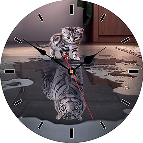 VIKMARI wanduhr Silent-Non Ticking - Running Horse Pattern küche wanduhr qualität Quarz-Batterie betrieben runde wanduhr 14 inch Katze und Tiger von VIKMARI