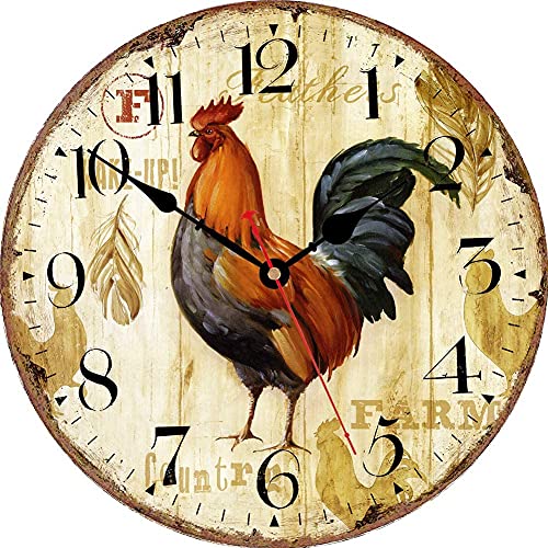 VIKMARI wanduhr Silent-Non Ticking - Running Horse Pattern küche wanduhr qualität Quarz-Batterie betrieben runde wanduhr 14 inch Rustic Rooster von VIKMARI