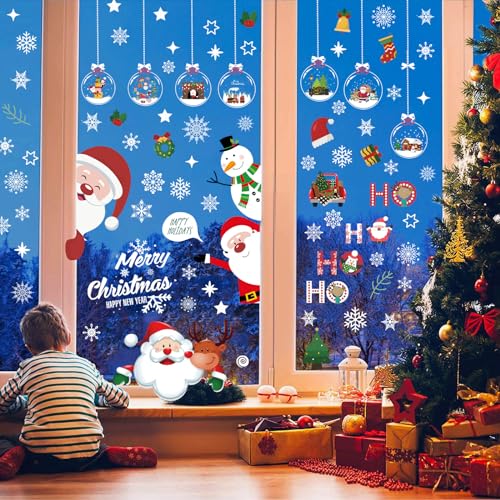 VIKY® 9 Blätter Fensterbilder Weihnachten Selbstklebend Weihnachtsdeko Fenster, Weihnachts Fensterbilder, Statisch Haftende PVC Schneeflocken Aufkleber Fensterdeko, Fenstersticker für Weihnachten Deko von VIKY