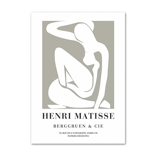 VILFO Abstraktes Matisse White Line Girl Poster und Drucke, Moderne Wandkunst, grüne Leinwandmalerei, nordische ästhetische Bilder für Heimdekoration, 50 x 70 cm x 1, ohne Rahmen von VILFO
