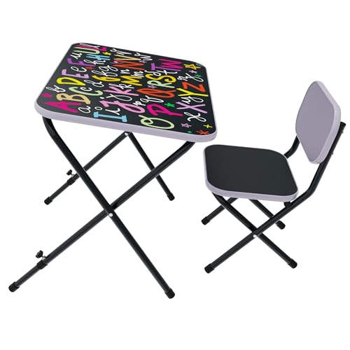Kindertisch mit 2 Stühlen – Praktisches Spieltisch-Set für Kleinkinder – Klappbare und mitwachsende Kindersitzgruppe, Kindertisch mit verstellbarer Tischplatenneigung (Alphabet, lila) von VILHA THE CHILDREN'S FURNITURE FACTORY