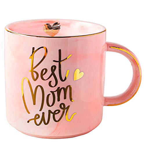 VILIGHT Best Mom Ever Gifts for Mom from Daughter Son – Rosa Marmor-Tasse Keramik Kaffeetasse 325 ml von VILIGHT