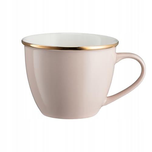 VILLA ITALIA CANDY Großer Porzellan Jumbotasse in Beige und Rosa 550 ml - Kaffeebecher Porzellan - Große Tasse - Jumbotasse - Kaffeebecher Keramik - Teetasse Groß - Kaffeetasse - Coffee Mug - Tea Mug von VILLA ITALIA