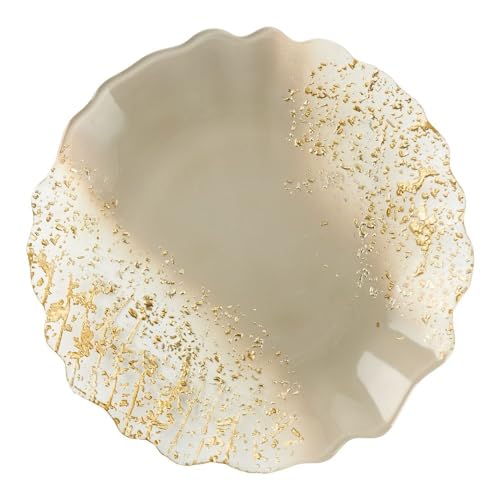 VILLA ITALIA Exklusiver Handgefertigter Glas - Kuchenteller LETRA – Eleganz in Beige und Braun mit Goldakzenten Dessertteller - Servierplatte - Kuchenteller Glas - Glasplatte Rund von VILLA ITALIA