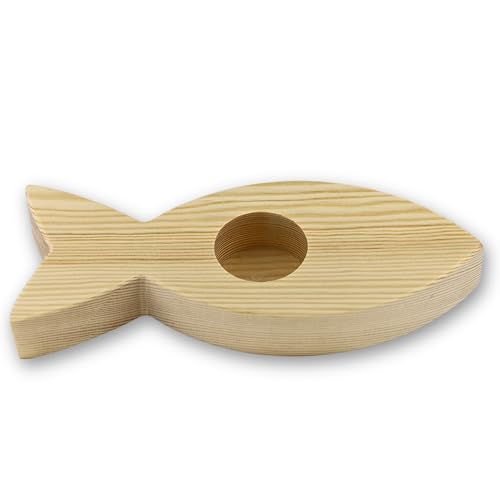Kerzenuntersetzer „Fisch“ aus Holz Kiefer | Kerzenhalter 4 cm Durchmesser Ständer für Taufkerze, Kommunionkerze, Altarkerzen | Holzuntersetzer Stumpenkerzen von VILLA ROSA LOTTA