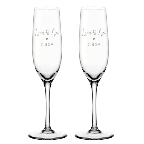 Leonardo Premium Sektgläser mit Gravur 2er Set | Personalisiertes Hochzeitsgeschenk für das Brautpaar mit Name und Datum | Champagner Gläser mit gezogenem Stiel Leonardo Premium Sektgläser mit Gravur 2er Set | Personalisiertes Hochzeitsgeschenk für das Brautpaar mit Name und Datum | Champagner Gläser mit gezogenem Stiel von VILLA ROSA LOTTA
