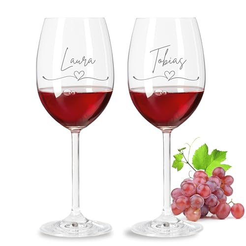 Leonardo Rotweinglas 2er Set mit Gravur - Name Geschwungenes Herz, Personalisiertes Geschenk für Sie und Ihn, Pärchen Glas zum Valentinstag und Verlobung Leonardo Rotweinglas 2er Set mit Gravur - Name Geschwungenes Herz, Personalisiertes Geschenk für Sie und Ihn, Pärchen Glas zum Valentinstag und Verlobung von VILLA ROSA LOTTA