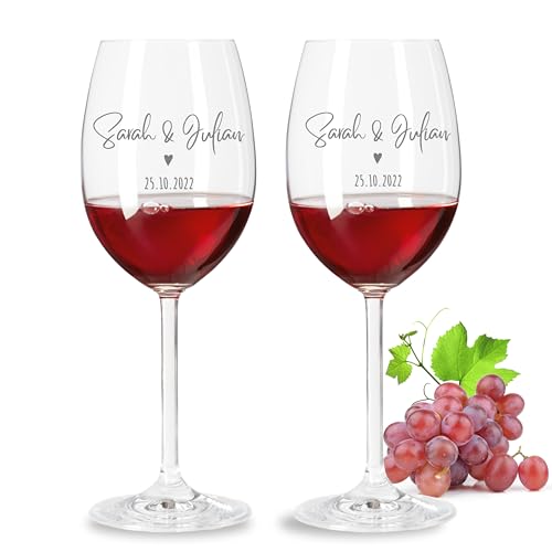 VILLA ROSA LOTTA - Leonardo Weinglas 2er Set mit Gravur - Hochzeitsgeschenke für Brautpaar, Personalisiertes Geschenk zur Hochzeit, Verlobung, Jahrestag mit Name und Datum, Rotweinglas VILLA ROSA LOTTA - Leonardo Weinglas 2er Set mit Gravur - Hochzeitsgeschenke für Brautpaar, Personalisiertes Geschenk zur Hochzeit, Verlobung, Jahrestag mit Name und Datum, Rotweinglas von VILLA ROSA LOTTA