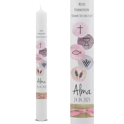 VILLA ROSA LOTTA – Personalisierbare Kommunionkerze "Alma" mit Wunschdaten und Rückseite | christliche Symbole | 40 cm x 4 cm | für Jungen und Mädchen | Motto 2025 VILLA ROSA LOTTA – Personalisierbare Kommunionkerze "Alma" mit Wunschdaten und Rückseite | christliche Symbole | 40 cm x 4 cm | für Jungen und Mädchen | Motto 2025 von VILLA ROSA LOTTA