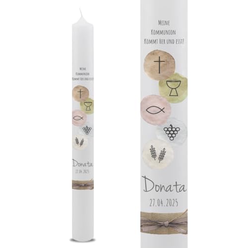 VILLA ROSA LOTTA – Personalisierbare Kommunionkerze "Donata" mit Wunschdaten und Rückseite | christliche Symbole | 40 cm x 4 cm | für Jungen und Mädchen | Motto 2025 VILLA ROSA LOTTA – Personalisierbare Kommunionkerze "Donata" mit Wunschdaten und Rückseite | christliche Symbole | 40 cm x 4 cm | für Jungen und Mädchen | Motto 2025 von VILLA ROSA LOTTA