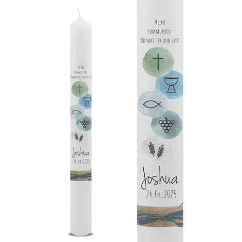 VILLA ROSA LOTTA – Personalisierbare Kommunionkerze "Joshua" mit Wunschdaten und Rückseite | christliche Symbole | 40 cm x 4 cm | für Jungen und Mädchen | Motto 2025 VILLA ROSA LOTTA – Personalisierbare Kommunionkerze "Joshua" mit Wunschdaten und Rückseite | christliche Symbole | 40 cm x 4 cm | für Jungen und Mädchen | Motto 2025 von VILLA ROSA LOTTA