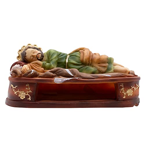 VILLAGE GIFT IMPORTERS - 20,3 cm groe schlafende Statue | St. Josef auf Bettplattform | Holz | Klassisch | Braun | Schlafende Statue | Zuhause | Religis | Vatertag von VILLAGE GIFT IMPORTERS