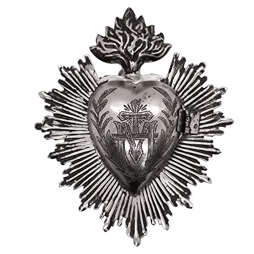 Milagro Herz-Wanddekoration Ex Voto | schöne heilige Herz-Heimdekoration | tolles katholisches Geschenk für Sakramente und Einweihungsfeier | Medaillon Platz für kleine Schmuckstücke (Gunmetal) von VILLAGE GIFT IMPORTERS