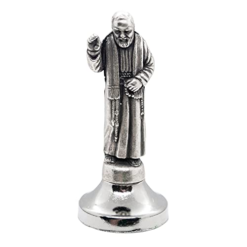 Mini Saint Statue,Klassische christliche und katholische Figuren,Silberfarbenes Metall,Klebrige Unterseite,Religiöse Heim- und Autodekoration,Made in Italy (St. Padre Pio) von VILLAGE GIFT IMPORTERS