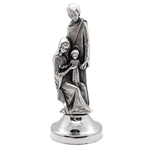 Mini-Statue,klassische christliche und katholische Figuren,silberfarbenes Metall,religiöse Heim- und Autodekoration,hergestellt in Italien (Heilige Familie) von VILLAGE GIFT IMPORTERS