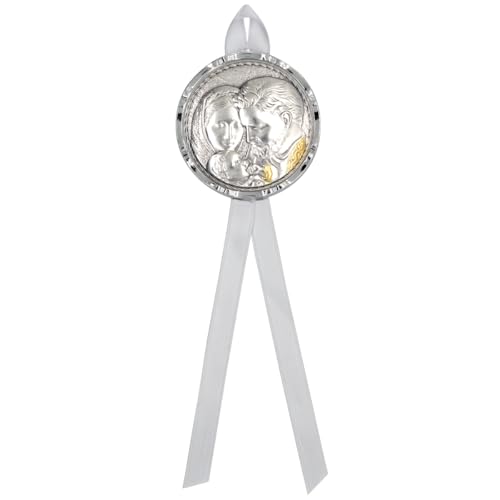 Silberfarbene Kinderbett-Medaille, kleines rundes Schild mit weißem Band, 6,3 cm, runde Kunst, Heilige Familie oder Schutzengel, tolles katholisches Geschenk zur Taufe oder Taufe (weiß – Heilige Silberfarbene Kinderbett-Medaille, kleines rundes Schild mit weißem Band, 6,3 cm, runde Kunst, Heilige Familie oder Schutzengel, tolles katholisches Geschenk zur Taufe oder Taufe (weiß – Heilige von VILLAGE GIFT IMPORTERS