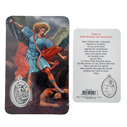 VILLAGE GIFT IMPORTERS Heilige Figur Gebetskarte mit Medaille | Heiliges Gebet und Medaille | 8 Figuren (St. Michael) von VILLAGE GIFT IMPORTERS
