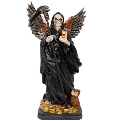 VILLAGE GIFT IMPORTERS Nuestra Señora de la Santa Muerte Statue "Our Lady of a Holy Death", einzigartiger mexikanischer Volkskatholischer Heiliger, gekleidetes Skelett mit Flügeln mit Sense, 33 cm von VILLAGE GIFT IMPORTERS