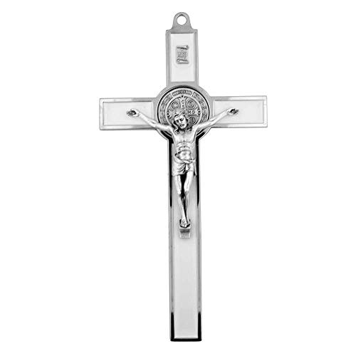 VILLAGE Geschenkimporteure 20,3 cm Extra großes Heiliges Benedikt-Kruzifix in 7 Farben - perfektes Wandkreuz - San Benito Medaille - christliche Haushaltswaren weiß von VILLAGE GIFT IMPORTERS