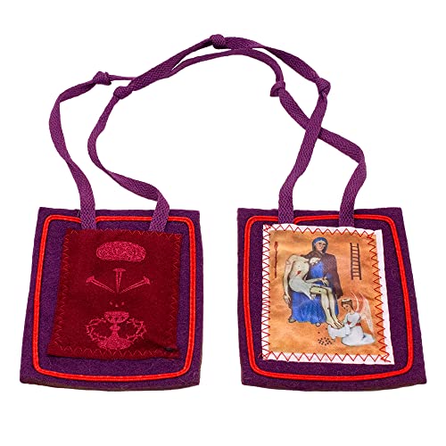 Violettes Skapulier von Marie-Julie Jahenny, aus Wolle, farbiges Kunstwerk, zum Tragen oder Präsentieren zu Hause, tolles katholisches Geschenk zur Erstkommunion oder Konfirmation von VILLAGE GIFT IMPORTERS