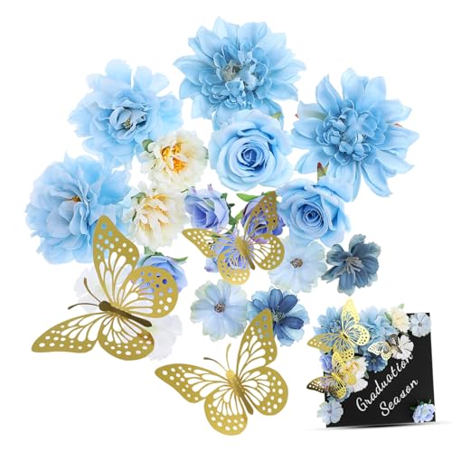 VILLCASE Graduation Cap Dekorationen Mit Blumen Und Schmetterlingen PVC Topper Für Absolventenhüte Einfache Anbringung DIY Dekoration Für Abschlussfeiern von VILLCASE