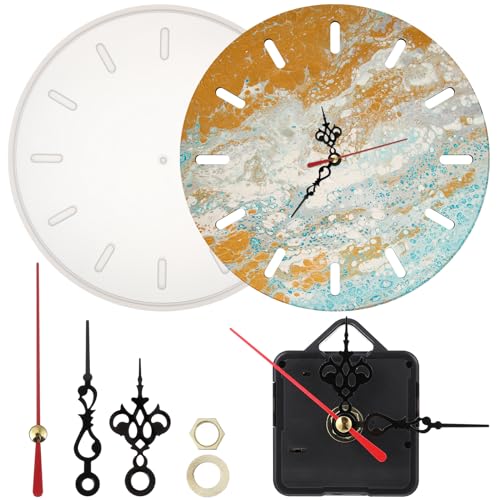 VILLCASE 1 Set Uhr Silikon Harz Flüssige Form, Uhr Silikonform Epoxidharz mit Uhr Bewegung Ersatz Teile, Uhr Resin Formen für DIY Wanduhr Kunst Heimdekoration von VILLCASE