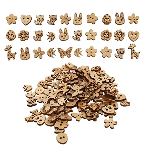 VILLCASE 100 Stück Holzknöpfe Buntes Cartoon Design Runde Dekorative Holzknöpfe für DIY Nähen Basteln Kinderkleidung und Handwerk für Kreative Projekte von VILLCASE
