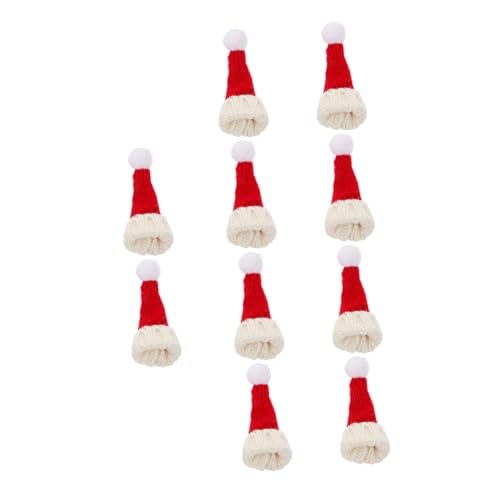 VILLCASE 10st Mini-weihnachtsmütze Süßigkeiten-dekor Weihnachtsbaumschmuck Hüte Strickmütze Kleine Kappen Mini-weinflaschenhut Weihnachts-Mini-elfenmütze Garn Schal Rot Dekorationen von VILLCASE