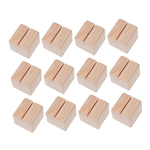 VILLCASE 12 Stück Memohalter Aus Holz Ständer Für Büro Visitenkartenhalter Hochzeitsdeko Fotohalter Memo-clips Desktop-organizer Naturholz 3 X 3 X 3 Cm von VILLCASE